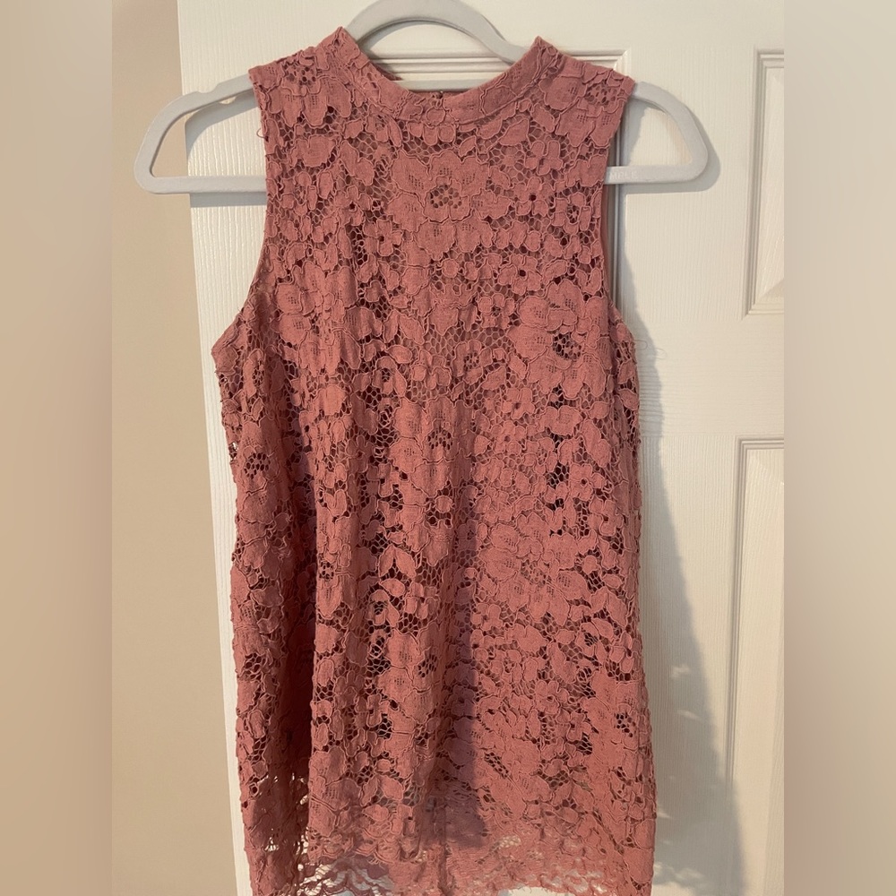 Dusty Rose High Neck Lace Tank
